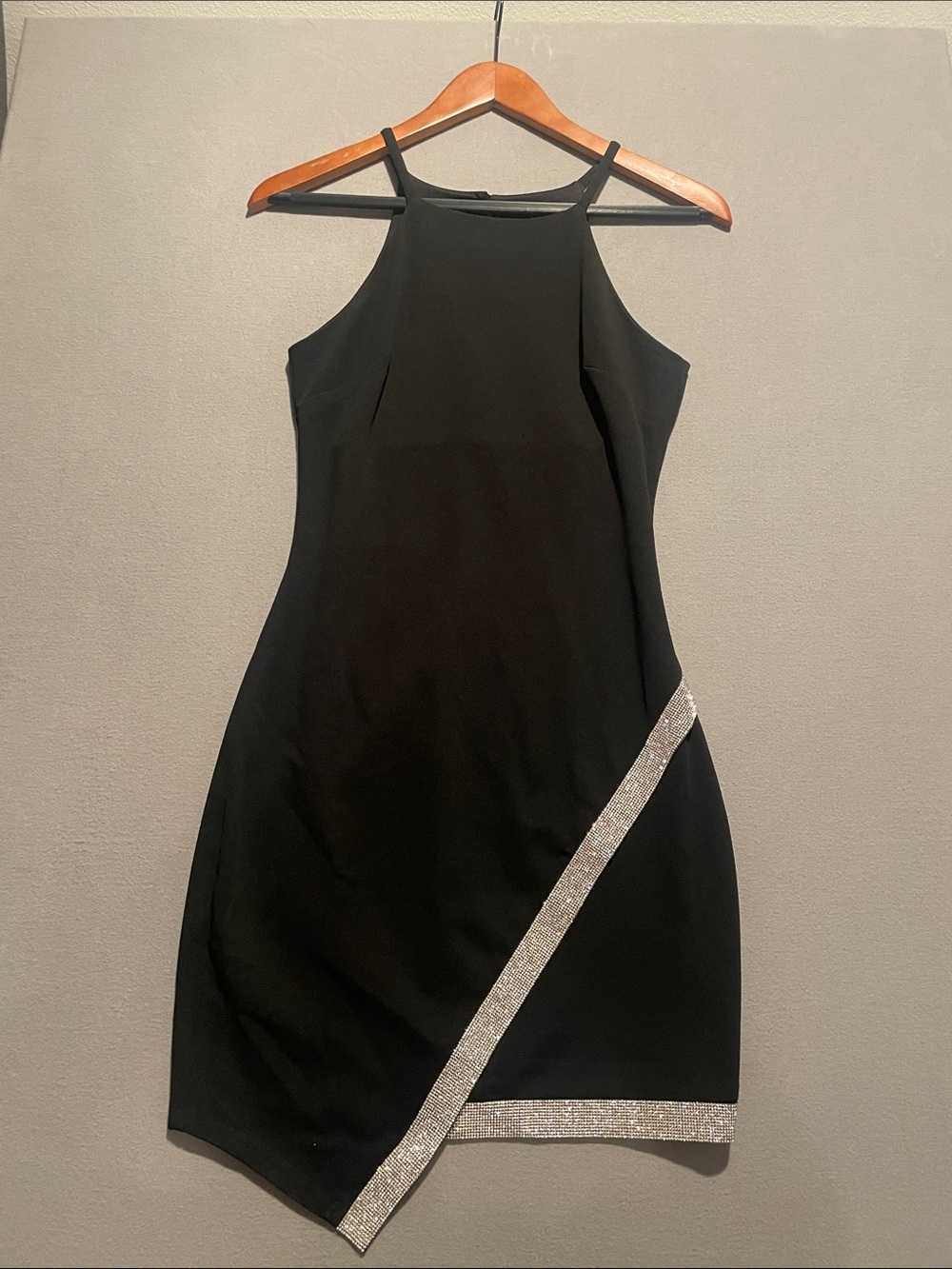 Women's Black Sleeveless Dress with Silver, Sparkly Accented hem Size S